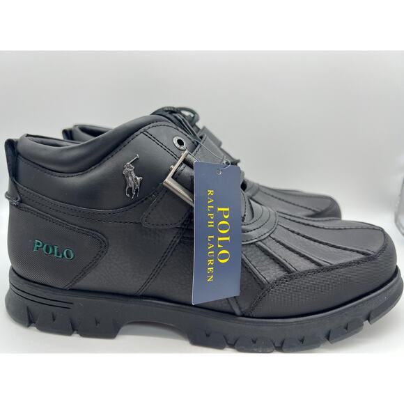 Polo Ralph Lauren Dover III Black Leather Lace Up Buckle Boots Men’s Size 14D - Picture 1 of 16